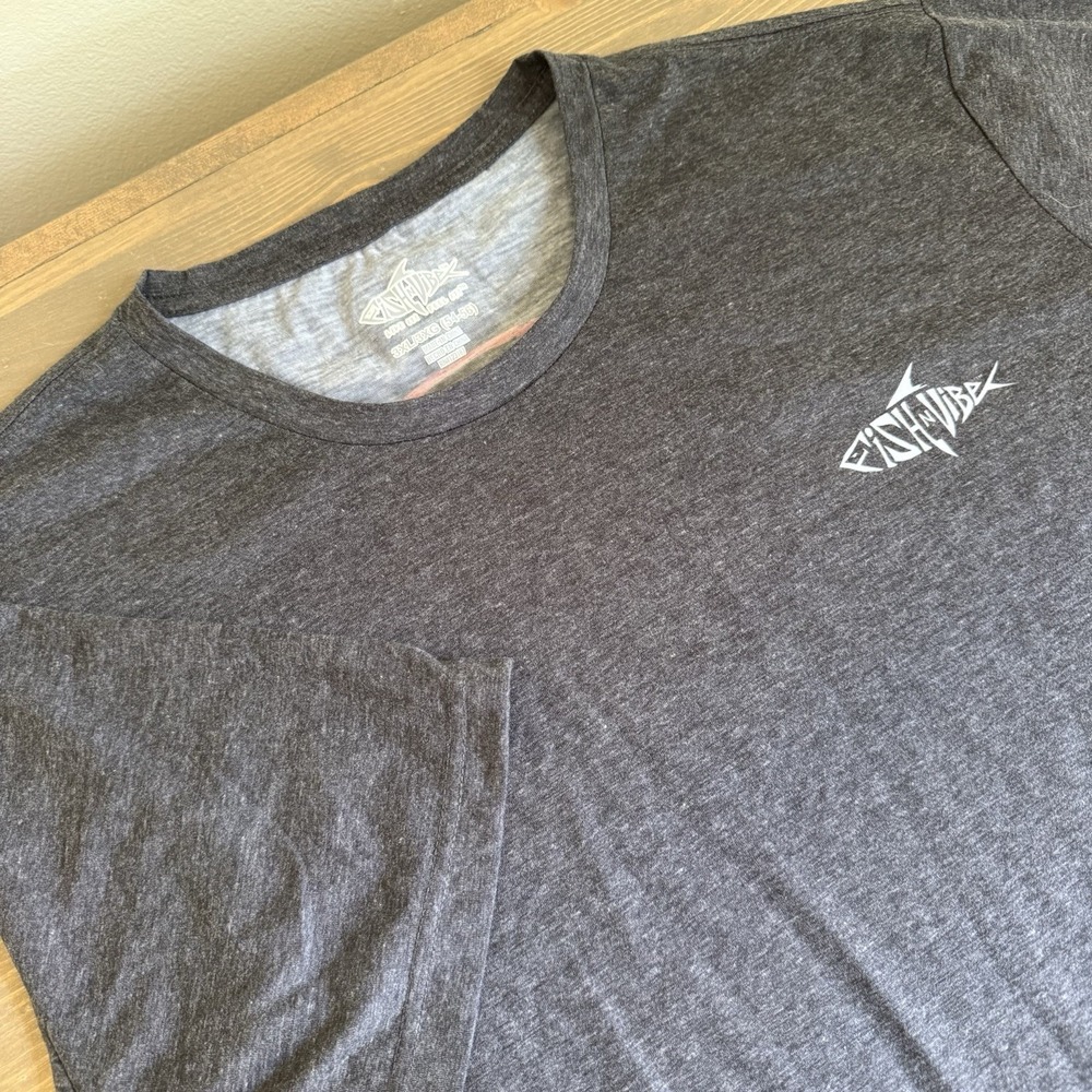 Fish N Vibe Men's 3XL Dark Grey Crewneck Short Sleeve T-Shirt Outdoors Fishing